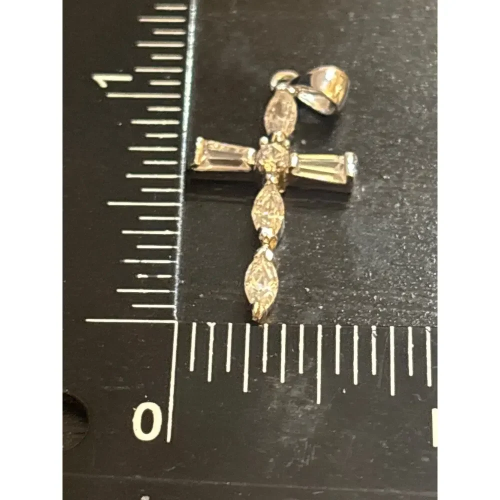 Vintage Rhinestone Cross Pendant Marquise Baguette